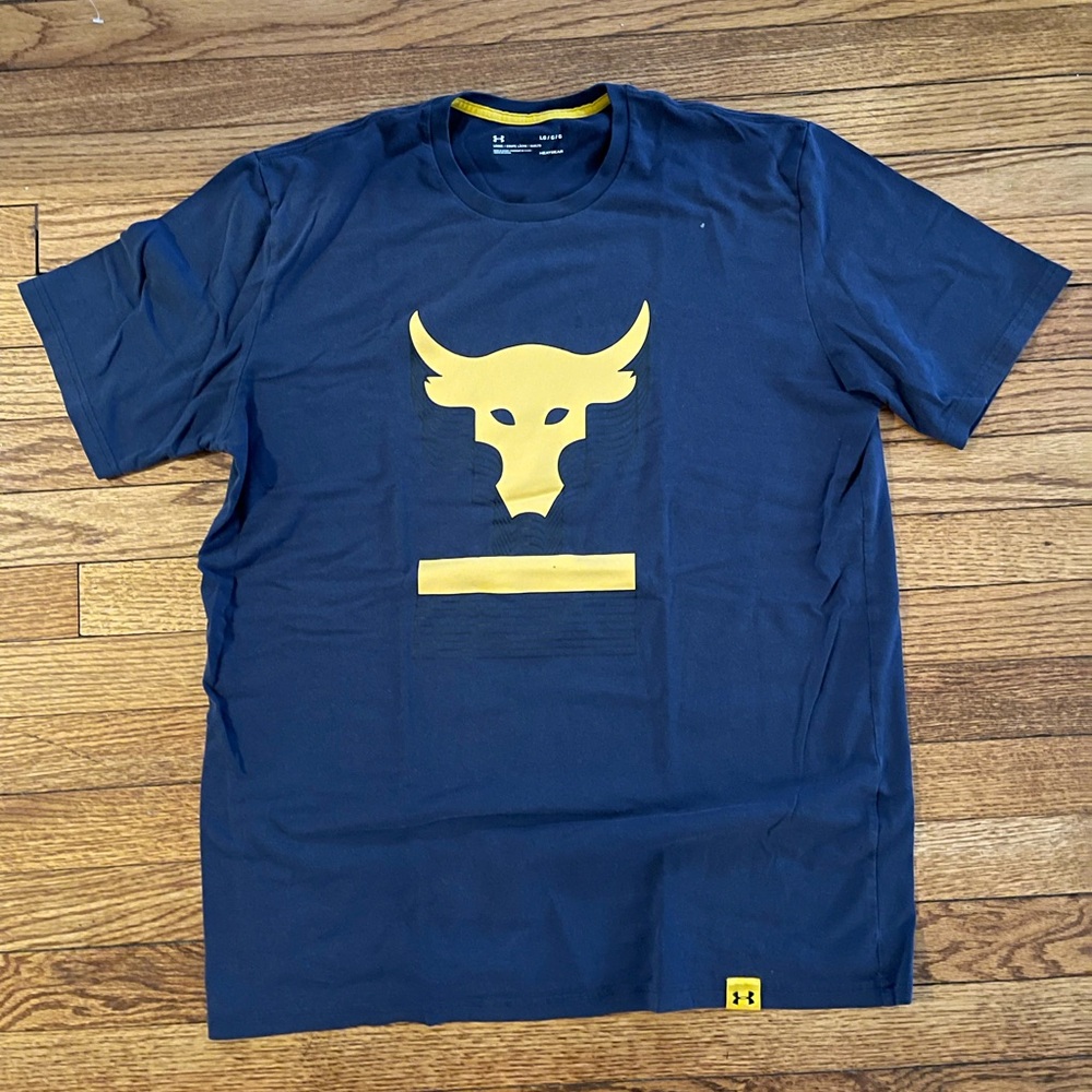 Under Armour Project Rock Shirt Mens L Navy Logo Graphic Training Gym